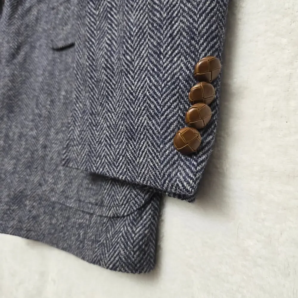 Lands End Mens Vintage USA Classic Tweed Wool Herringbone Blazer Sport Coat 43R